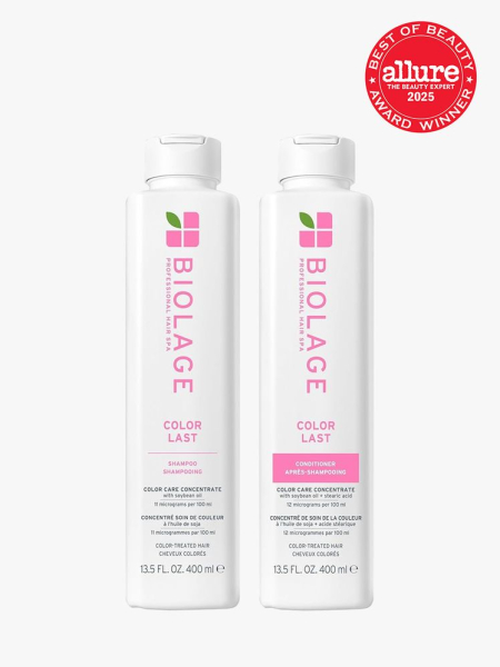 Biolage Color Last Shampoo and Conditioner for Color-Treated Hair in branded components with the best of beauty 2025 seal in the top right corner on a light gray background