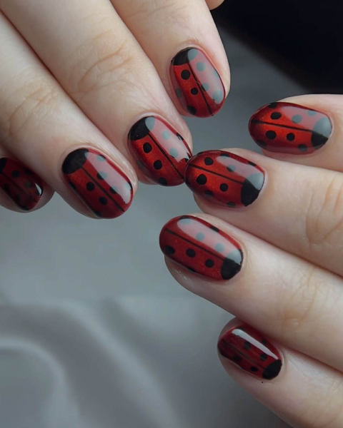 ladybug velvet nails courtesy of ladypanda.nyc